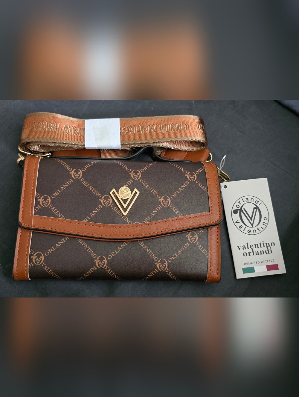 Valentino Orlandi Brown & Tan Monogram Crossbody Shoulder Bag